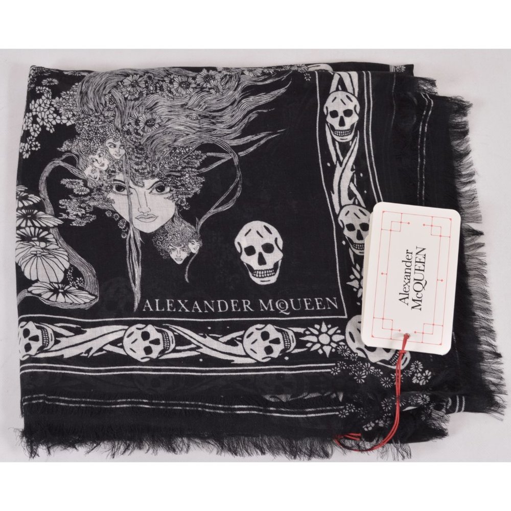 Alexander McQueen OPHELIA Multi Skull Wool Scarf